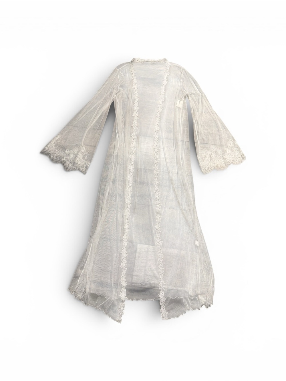 Sheer White Lace Trim Long Bridal Robe Small New